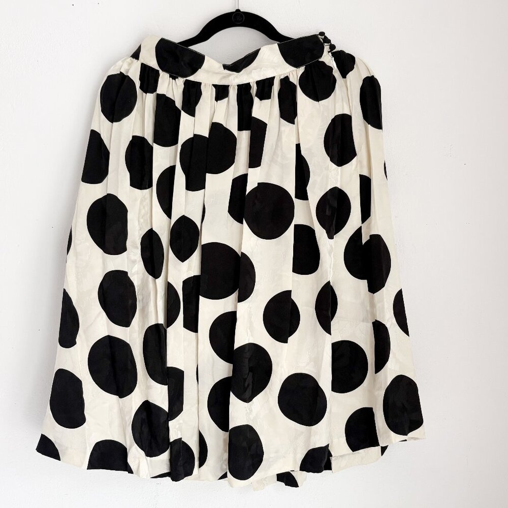 80s Flora Kung Silk Polka Dot Mid-Calf Skirt with Side Zip, Size 12